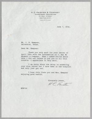 [Letter from Henry C. Smith to Isaac H. Kempner, June 7, 1956]