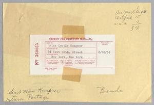 [Receipt for Certified Mail, February 22, 1956]