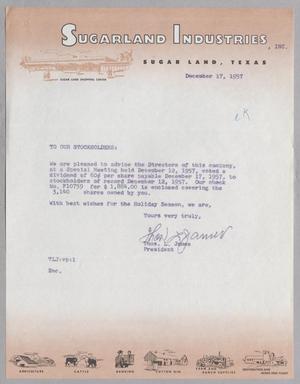 [Letter from Sugarland Industries, December 17, 1957]