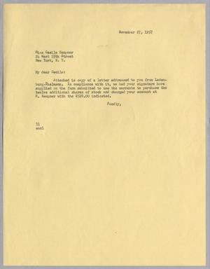 [Letter from Isaac Herbert Kempner to Cecile Blum Kempner, November 27,1957]