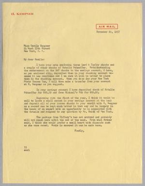 [Letter from Isaac Herbert Kempner to Cecile Blum Kempner, November 20,1957]