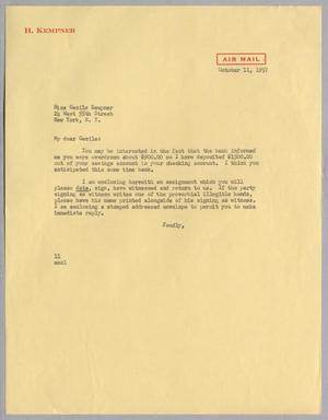 [Letter from Isaac Herbert Kempner to Cecile Blum Kempner, October 11, 1957]