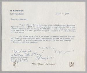 [Letter from H. Kempner to Cecile Kempner, 1957-08-23]