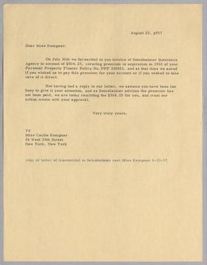 [Letter to Cecile Blum Kempner, August 23, 1957]
