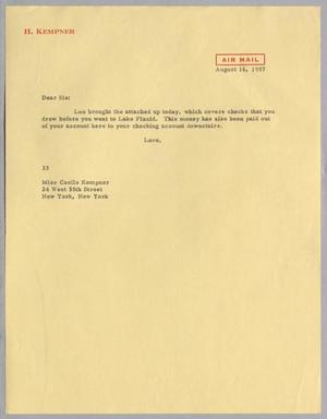 [Letter from Harris Leon Kempner to Cecile Blum Kempner, August 16, 1957]