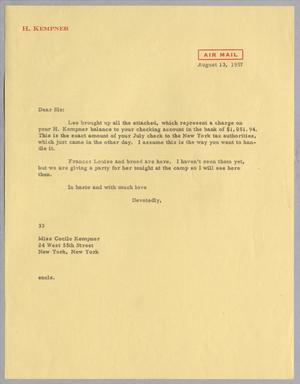 [Letter from Harris Leon Kempner to Cecile Kempner, August 13, 1957]