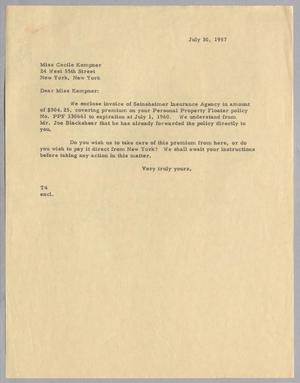 [Letter from T. E. Taylor to Cecile Blum Kempner, July 30, 1957]