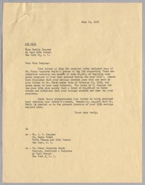 [Letter from R. I. Mehan to Cecile Blum Kempner, June 11, 1957]