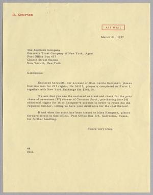 [Letter from A. H. Blackshear to the Southern Company, March 21, 1957]