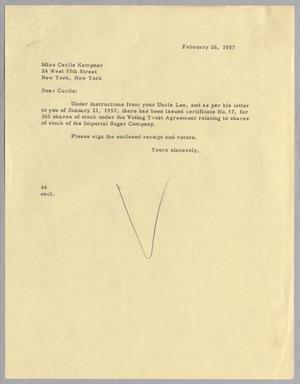 [Letter from A. H. Blackshear Jr. to Cecile B. Kempner, February 26, 1957]