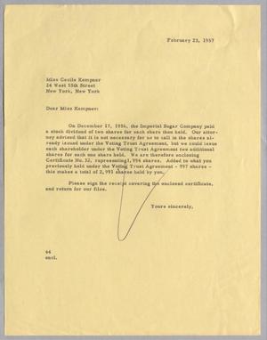 [Letter from A. H. Blackshear Jr. to Cecile B. Kempner, February 23, 1957]