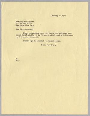[Letter from Ray I. Mehan to Cecile B. Kempner, January 30, 1956]