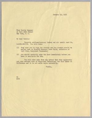 [Letter from Isaac Herbert Kempner to Cecile Blum Kempner, January 10, 1957]