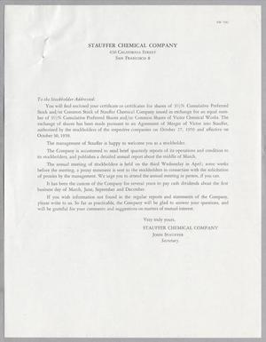 [Letter from Stauffer Chemical Company, October 30, 1959]