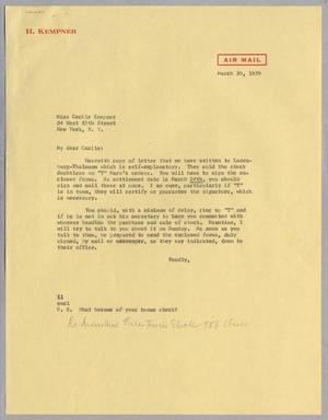 [Letter from Isaac H. Kempner to Cecile B. Kempner, March 20, 1959]