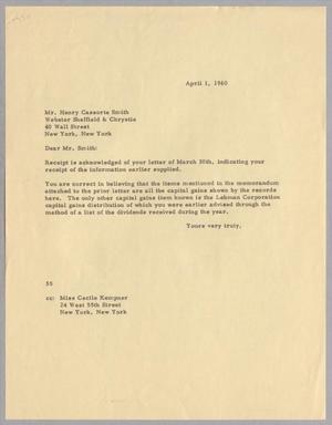 [Letter from Ray I. Mehan to Henry C. Smith, April 1, 1960]