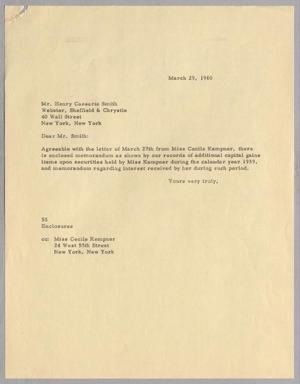 [Letter from Ray I Mehan to Henry C. Smith, March 29, 1960]