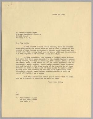 [Letter from R. I. Mehan to Henry C. Smith, March 15,1960]