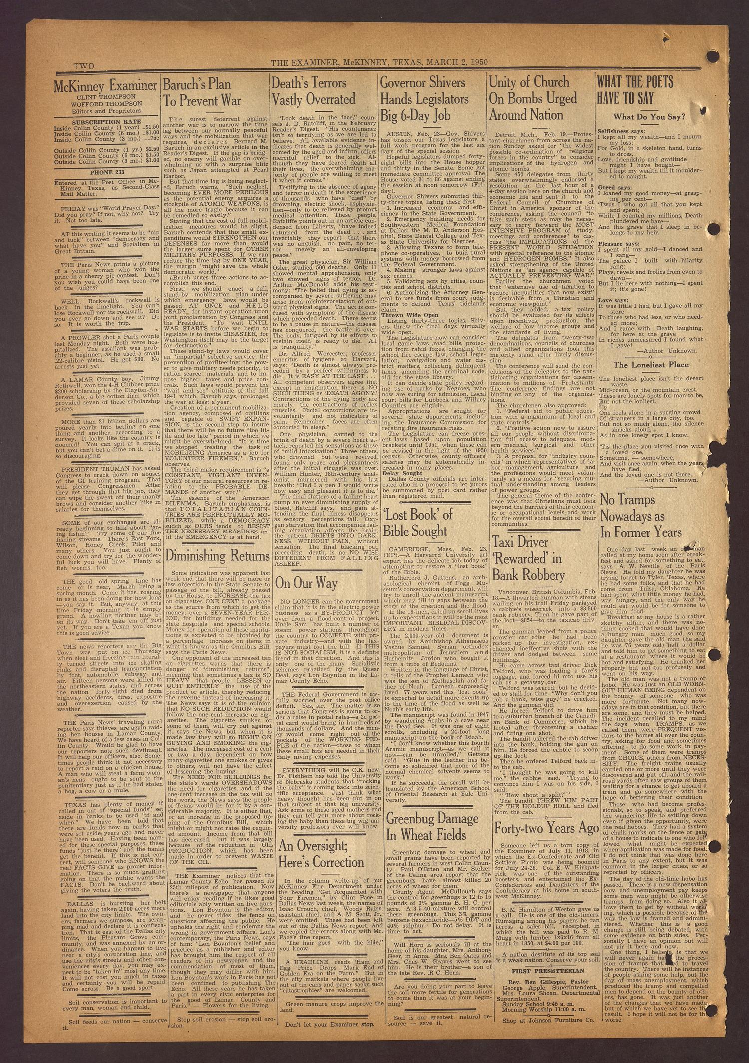 The McKinney Examiner (McKinney, Tex.), Vol. 64, No. 21, Ed. 1 Thursday, March 2, 1950
                                                
                                                    [Sequence #]: 2 of 16
                                                