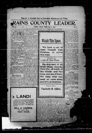 Rains County Leader. (Emory, Tex.), Vol. 21, No. 1, Ed. 1 Friday, February 7, 1908