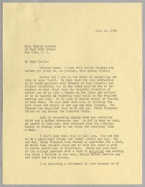 [Letter from Isaac H. Kempner to Cecile B. Kempner, July 18, 1963]