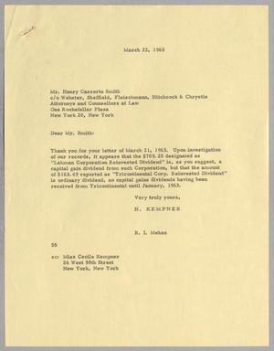 [Letter from Ray I. Mehan to Henry C. Smith, March 22, 1963]