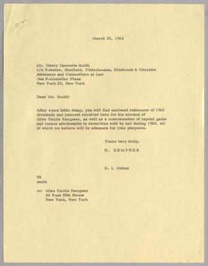 [Letter from R. I. Mehan to Henry C. Smith, March 20, 1963]