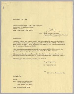 [Letter from Edward R. Thompson, Jr., to Chemical Bank New York Trust Company, November 19, 1964]