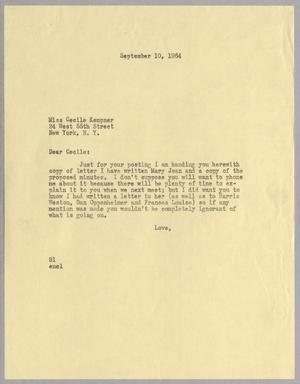 [Letter from Harris L. Kempner to Cecile B. Kempner, September 10, 1964]