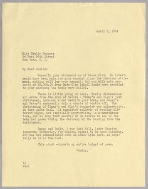 [Letter from Isaac H. Kempner to Cecile B. Kempner, April 7, 1964]