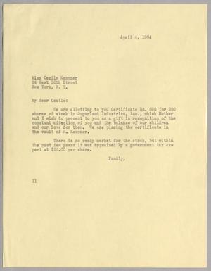 [Letter from Isaac H. Kempner to Cecile B. Kempner, April 4, 1964]