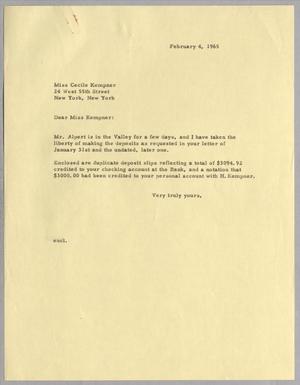 [Letter to Cecile B. Kempner, February 4, 1965]
