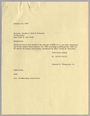 [Letter from Edward R. Thompson, Jr., and Martin J. Joel & Company, January 14,1965]