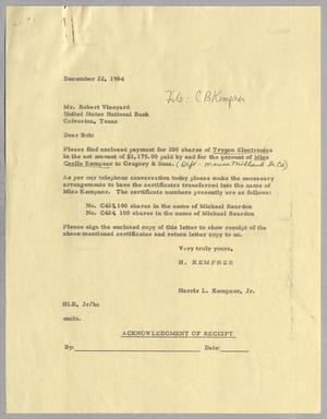[Letter from H. Kempner to United States National Bank, December 22, 1964]