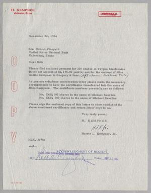 [Letter from H. Kempner to Robert Vineyard, December 22, 1964]