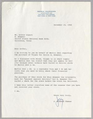 [Letter from J. R. Thomas to Arthur M. Alpert, December 10, 1964]