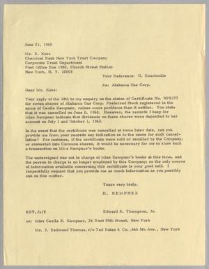 [Letter from Edward R. Thompson to R. Koss, June 21, 1965]