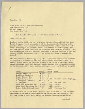 [Letter from H. Kempner to Helen Telfair, June 21, 1965]