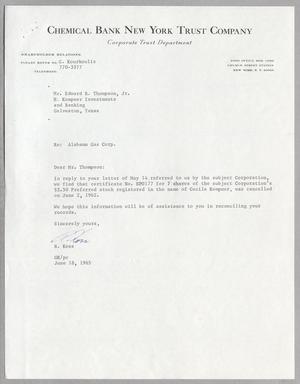 [Letter from R. Koss to Edward R. Thompson, Jr., June 18, 1965]