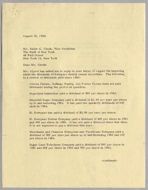 [Letter from Edward R. Thompson Jr. to Ralph C. Glock, August 10, 1964]