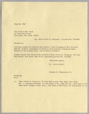 [Letter from Edward R. Thompson, Jr., to The Bank of New York, May 26, 1965]