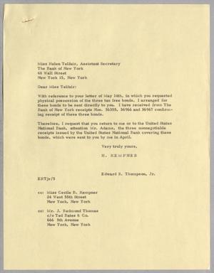 [Letter from Edward R. Thompson, Jr., to Helen Telfair, 1965~]