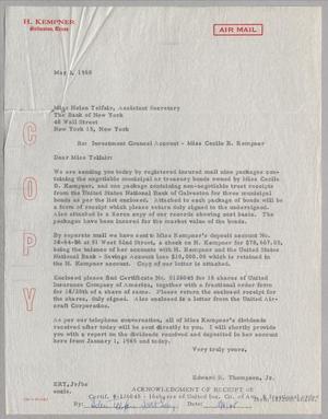[Letter from H. Kempner to Bank of New York, May 3, 1965]