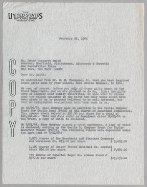 [Letter from George M. Atkinson to Henry Cassorte Smith, February 22, 1965]