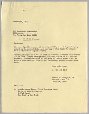 [Letter from Edward R. Thompson, Jr., to the Tri-Continental Corporation, January 18, 1965]