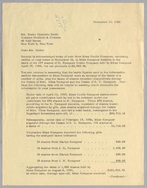 [Letter from Ray I. Mehan to Henry Cassorte Smith, November 29, 1960]