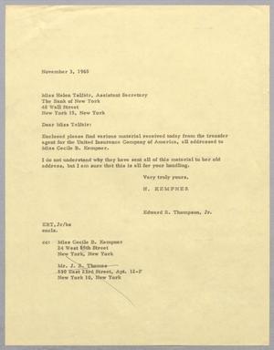 [Letter from Edward R. Thompson, Jr. to Helen Telfair, November 3, 1965]