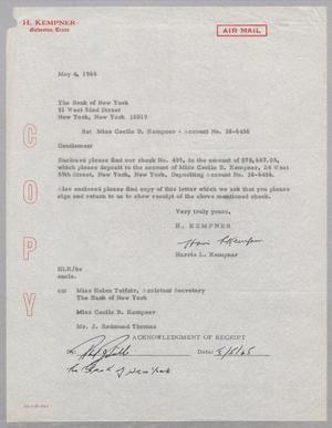 [Letter from H. Kempner to Bank of New York, May 4, 1965]