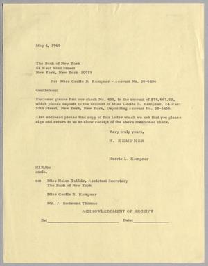 [Letter from Harris L. Kempner to The Bank of New York, May 4, 1965]