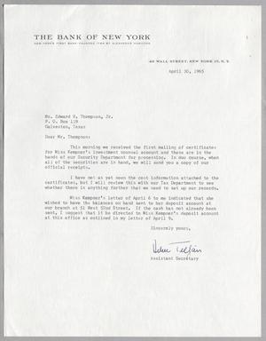 [Letter from Helen Telfair to Edward R. Thompson, Jr., April 30, 1965]